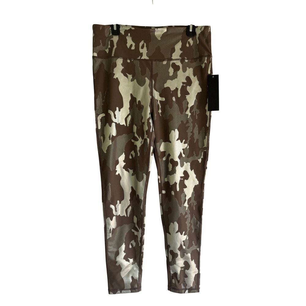 Mono B Womens Plus 1XL Camo Metallic Foil High Waist Leggings Brown Gold